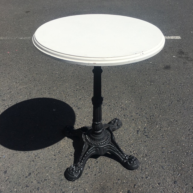 TABLE, Cafe Style - White Timber Top w Black Wrought Iron Base